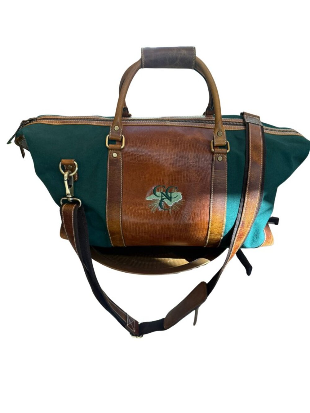 Peter Millar CCNC Leather Canvas Weekender Duffel Bag Friwadsworth NYC Green Bro